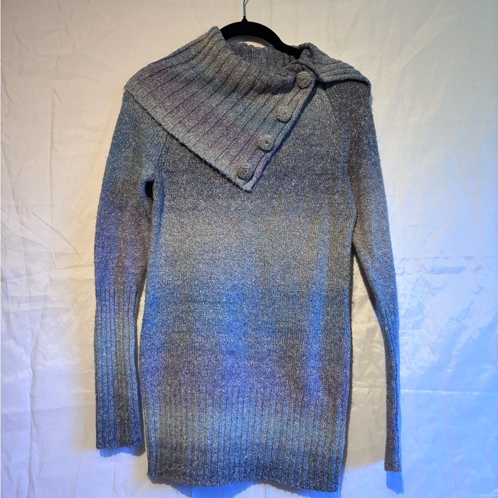 One A Blue Heather Cowl Neck Sweater